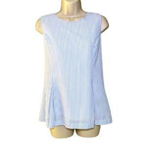 Duffield Lane Ellis Top Blue White Striped Seersucker Sleeveless Medium